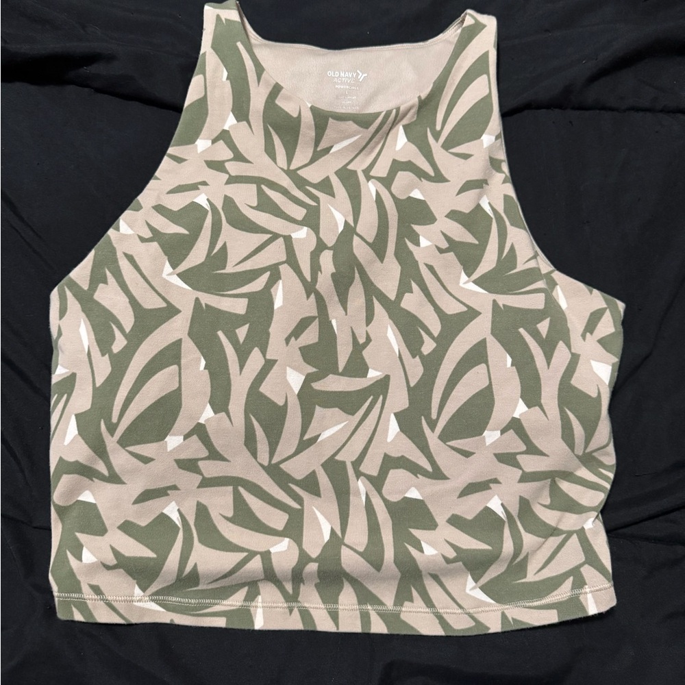 Old Navy Olive and Beige Abstract Print Cropped Tank